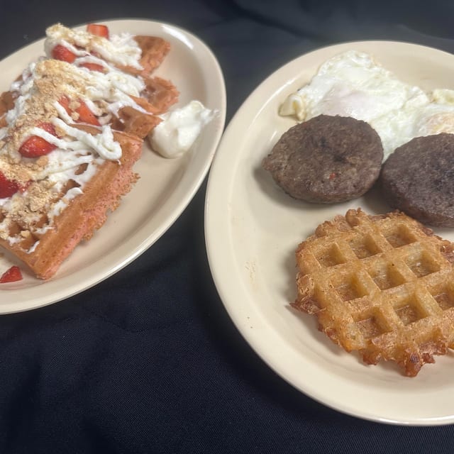 Signature Waffle Breakfast Plate.