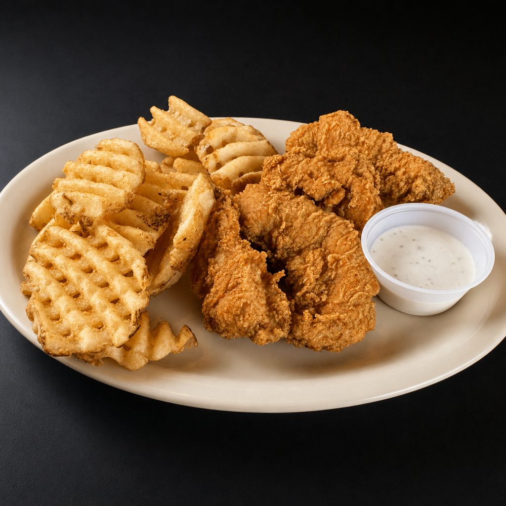 4 Pieces Chicken Strips & Fries.