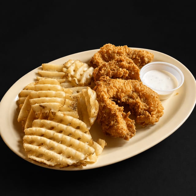 2 Pieces Chicken Strips & Fries.