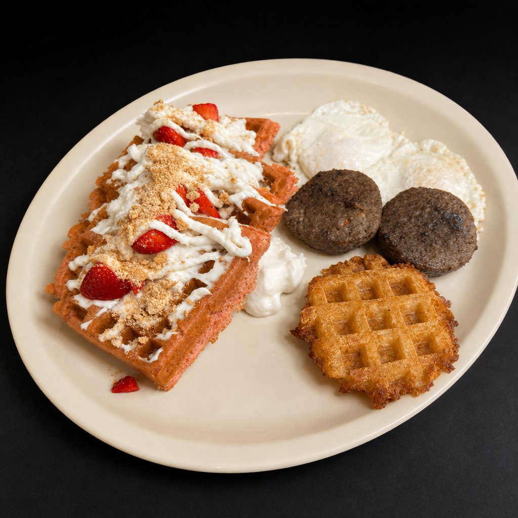 Signature Waffle Breakfast Plate.